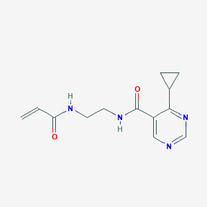 molecular formula C13H16N4O2 B2485412 4-Cyclopropyl-N-[2-(prop-2-enoylamino)ethyl]pyrimidine-5-carboxamide CAS No. 2361827-17-8