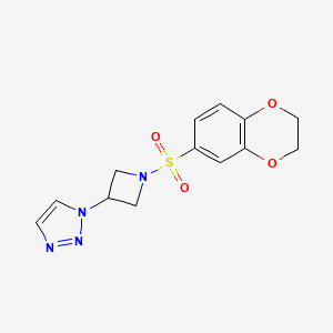 molecular formula C13H14N4O4S B2485456 1-(1-((2,3-dihydrobenzo[b][1,4]dioxin-6-yl)sulfonyl)azetidin-3-yl)-1H-1,2,3-triazole CAS No. 2034358-78-4