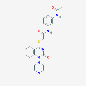 molecular formula C23H30N6O3S B2485460 N-(3-acetamidophenyl)-2-((1-(4-methylpiperazin-1-yl)-2-oxo-1,2,5,6,7,8-hexahydroquinazolin-4-yl)thio)acetamide CAS No. 920203-23-2