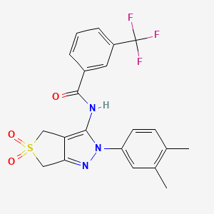 molecular formula C21H18F3N3O3S B2485470 N-(2-(3,4-dimethylphenyl)-5,5-dioxido-4,6-dihydro-2H-thieno[3,4-c]pyrazol-3-yl)-3-(trifluoromethyl)benzamide CAS No. 681267-54-9