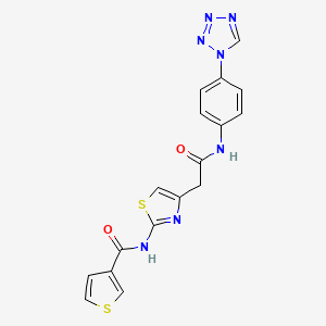 molecular formula C17H13N7O2S2 B2485481 N-(4-(2-((4-(1H-tetrazol-1-yl)phenyl)amino)-2-oxoethyl)thiazol-2-yl)thiophene-3-carboxamide CAS No. 1206986-63-1