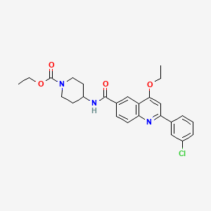 molecular formula C26H28ClN3O4 B2485488 Ethyl 4-(2-(3-chlorophenyl)-4-ethoxyquinoline-6-carboxamido)piperidine-1-carboxylate CAS No. 1114886-84-8