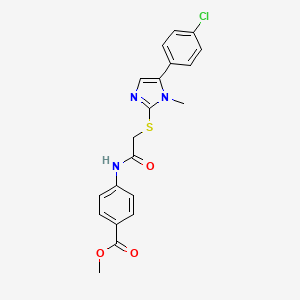 molecular formula C20H18ClN3O3S B2485511 methyl 4-[({[5-(4-chlorophenyl)-1-methyl-1H-imidazol-2-yl]thio}acetyl)amino]benzoate CAS No. 932352-77-7