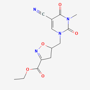 molecular formula C13H14N4O5 B2485537 乙酸5-{[5-氰-3-甲基-2,4-二氧-3,4-二氢-1(2H)-嘧啶基]甲基}-4,5-二氢-3-异噁唑甲酸酯 CAS No. 338399-97-6