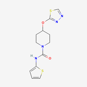 molecular formula C12H14N4O2S2 B2485560 4-((1,3,4-噻二唑-2-基)氧基)-N-(噻吩-2-基)哌啶-1-甲酰胺 CAS No. 2309751-17-3