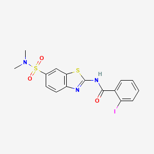 molecular formula C16H14IN3O3S2 B2485563 N-[6-(dimethylsulfamoyl)-1,3-benzothiazol-2-yl]-2-iodobenzamide CAS No. 923123-22-2