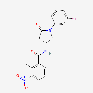 N-(1-(3-fluorophenyl)-5-oxopyrrolidin-3-yl)-2-methyl-3-nitrobenzamide