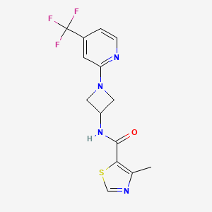 molecular formula C14H13F3N4OS B2485574 4-Methyl-N-[1-[4-(trifluoromethyl)pyridin-2-yl]azetidin-3-yl]-1,3-thiazole-5-carboxamide CAS No. 2415555-81-4