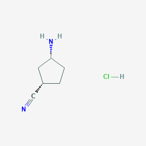 molecular formula C6H11ClN2 B2485577 (1S,3R)-3-aminocyclopentane-1-carbonitrile hydrochloride CAS No. 2216759-16-7