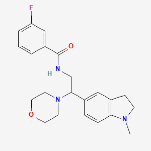 molecular formula C22H26FN3O2 B2485580 3-fluoro-N-(2-(1-methylindolin-5-yl)-2-morpholinoethyl)benzamide CAS No. 922088-56-0