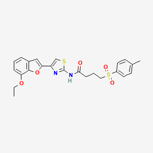 molecular formula C24H24N2O5S2 B2485587 N-(4-(7-ethoxybenzofuran-2-yl)thiazol-2-yl)-4-tosylbutanamide CAS No. 921527-36-8