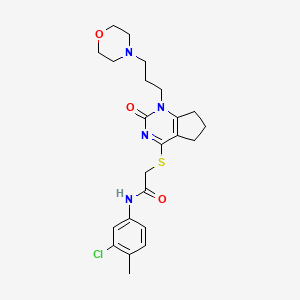 molecular formula C23H29ClN4O3S B2485605 N-(3-氯-4-甲基苯基)-2-((1-(3-吗啉基丙基)-2-氧代-2,5,6,7-四氢-1H-环戊[d]嘧啶-4-基)硫)乙酰胺 CAS No. 898451-05-3