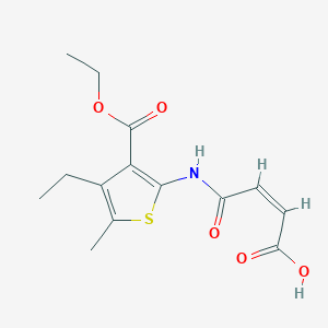 molecular formula C14H17NO5S B2485608 (2Z)-4-{[3-(ethoxycarbonyl)-4-ethyl-5-methylthiophen-2-yl]amino}-4-oxobut-2-enoic acid CAS No. 540530-34-5
