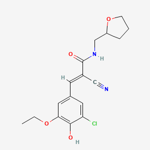 molecular formula C17H19ClN2O4 B2485629 (E)-3-(3-Chloro-5-ethoxy-4-hydroxyphenyl)-2-cyano-N-(oxolan-2-ylmethyl)prop-2-enamide CAS No. 444690-26-0