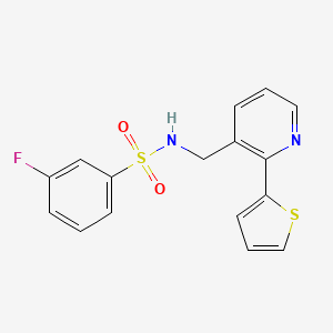 molecular formula C16H13FN2O2S2 B2485631 3-fluoro-N-((2-(thiophen-2-yl)pyridin-3-yl)methyl)benzenesulfonamide CAS No. 2034478-20-9