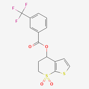 molecular formula C15H11F3O4S2 B2485642 (7,7-dioxo-5,6-dihydro-4H-thieno[2,3-b]thiopyran-4-yl) 3-(trifluoromethyl)benzoate CAS No. 343373-77-3