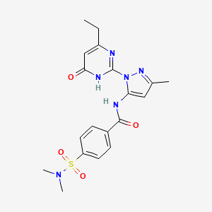 molecular formula C19H22N6O4S B2485644 4-(N,N-dimethylsulfamoyl)-N-(1-(4-ethyl-6-oxo-1,6-dihydropyrimidin-2-yl)-3-methyl-1H-pyrazol-5-yl)benzamide CAS No. 1006024-83-4