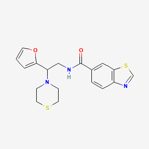 molecular formula C18H19N3O2S2 B2485649 N-(2-(呋喃-2-基)-2-硫吗啉基乙基)苯并[d]噻唑-6-甲酰胺 CAS No. 2034455-96-2