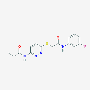 molecular formula C15H15FN4O2S B2485679 N-(6-((2-((3-fluorophenyl)amino)-2-oxoethyl)thio)pyridazin-3-yl)propionamide CAS No. 1021026-13-0