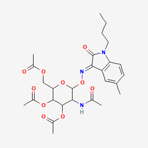 molecular formula C27H35N3O10 B2485691 (E)-5-acetamido-2-(acetoxymethyl)-6-(((1-butyl-5-methyl-2-oxoindolin-3-ylidene)amino)oxy)tetrahydro-2H-pyran-3,4-diyl diacetate CAS No. 1025031-36-0