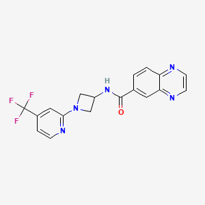 molecular formula C18H14F3N5O B2485701 N-[1-[4-(Trifluoromethyl)pyridin-2-yl]azetidin-3-yl]quinoxaline-6-carboxamide CAS No. 2415503-94-3