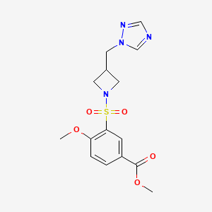 molecular formula C15H18N4O5S B2485762 甲基 3-((3-((1H-1,2,4-三唑-1-基)甲基)氮杂环丁烷-1-基)磺酰)-4-甲氧基苯甲酸酯 CAS No. 2309342-86-5