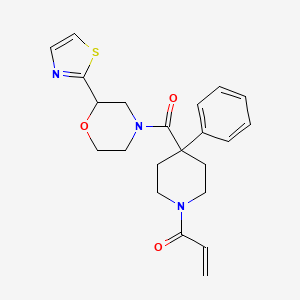 molecular formula C22H25N3O3S B2485774 1-[4-Phenyl-4-[2-(1,3-thiazol-2-yl)morpholine-4-carbonyl]piperidin-1-yl]prop-2-en-1-one CAS No. 2361744-80-9