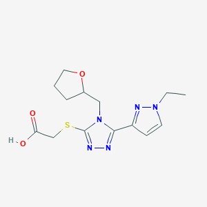 molecular formula C14H19N5O3S B2485780 ([5-(1-Ethyl-1H-pyrazol-3-yl)-4-(tetrahydrofuran-2-ylmethyl)-4H-1,2,4-triazol-3-yl]thio)acetic acid CAS No. 1005592-03-9