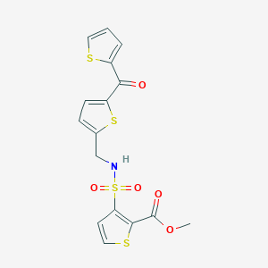 molecular formula C16H13NO5S4 B2485787 methyl 3-(N-((5-(thiophene-2-carbonyl)thiophen-2-yl)methyl)sulfamoyl)thiophene-2-carboxylate CAS No. 1421527-88-9