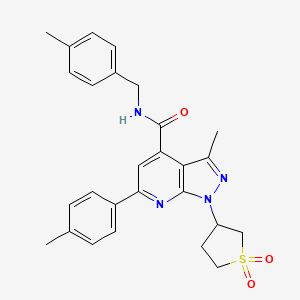 molecular formula C27H28N4O3S B2485788 1-(1,1-dioxidotetrahydrothiophen-3-yl)-3-methyl-N-(4-methylbenzyl)-6-(p-tolyl)-1H-pyrazolo[3,4-b]pyridine-4-carboxamide CAS No. 1021250-03-2