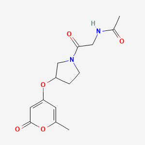molecular formula C14H18N2O5 B2485800 N-(2-(3-((6-methyl-2-oxo-2H-pyran-4-yl)oxy)pyrrolidin-1-yl)-2-oxoethyl)acetamide CAS No. 1790200-68-8