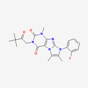 molecular formula C22H24FN5O3 B2485807 2-(3,3-Dimethyl-2-oxobutyl)-6-(2-fluorophenyl)-4,7,8-trimethylpurino[7,8-a]imidazole-1,3-dione CAS No. 878734-09-9