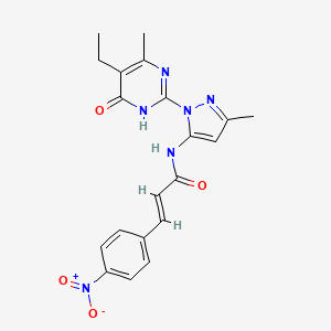 molecular formula C20H20N6O4 B2485810 (E)-N-(1-(5-ethyl-4-methyl-6-oxo-1,6-dihydropyrimidin-2-yl)-3-methyl-1H-pyrazol-5-yl)-3-(4-nitrophenyl)acrylamide CAS No. 1003799-02-7
