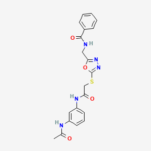 molecular formula C20H19N5O4S B2485811 N-((5-((2-((3-acetamidophenyl)amino)-2-oxoethyl)thio)-1,3,4-oxadiazol-2-yl)methyl)benzamide CAS No. 903312-10-7