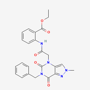 molecular formula C24H23N5O5 B2485812 ethyl 2-(2-(6-benzyl-2-methyl-5,7-dioxo-6,7-dihydro-2H-pyrazolo[4,3-d]pyrimidin-4(5H)-yl)acetamido)benzoate CAS No. 951594-68-6