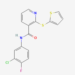 molecular formula C16H10ClFN2OS2 B2485824 N-(3-chloro-4-fluorophenyl)-2-thiophen-2-ylsulfanylpyridine-3-carboxamide CAS No. 882275-76-5
