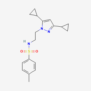 molecular formula C18H23N3O2S B2485827 N-(2-(3,5-二环丙基-1H-嘧啶-1-基)乙基)-4-甲基苯甙磺酰胺 CAS No. 2320666-55-3