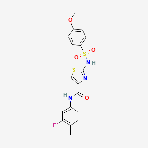 molecular formula C18H16FN3O4S2 B2485828 N-(3-fluoro-4-methylphenyl)-2-(4-methoxyphenylsulfonamido)thiazole-4-carboxamide CAS No. 1021030-52-3