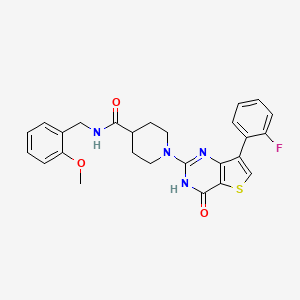 molecular formula C26H25FN4O3S B2485829 1-[7-(2-氟苯基)-4-氧代-3,4-二氢噻吩并[3,2-d]嘧啶-2-基]-N-(2-甲氧基苄基)哌啶-4-甲酰胺 CAS No. 1251682-26-4
