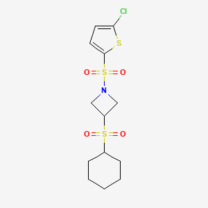 molecular formula C13H18ClNO4S3 B2485849 1-((5-Chlorothiophen-2-yl)sulfonyl)-3-(cyclohexylsulfonyl)azetidine CAS No. 1795491-86-9