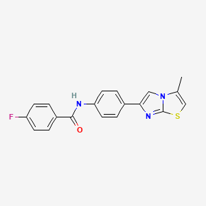 molecular formula C19H14FN3OS B2485852 4-氟-N-(4-(3-甲基咪唑[2,1-b]噻唑-6-基)苯基)苯甲酰胺 CAS No. 893986-95-3