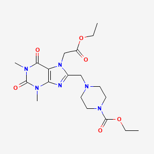 molecular formula C19H28N6O6 B2485855 乙酸 4-{[7-(2-乙氧基-2-氧代乙基)-1,3-二甲基-2,6-二氧代-2,3,6,7-四氢-1H-嘌呤-8-基]甲基}哌嗪-1-甲酸酯 CAS No. 851940-56-2