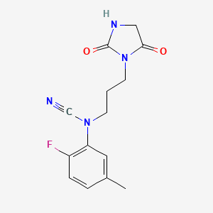 molecular formula C14H15FN4O2 B2485882 3-{3-[Cyano(2-fluoro-5-methylphenyl)amino]propyl}imidazolidine-2,4-dione CAS No. 1444820-59-0