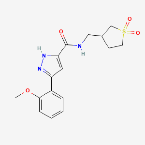 molecular formula C16H19N3O4S B2485889 N-((1,1-dioxidotetrahydrothiophen-3-yl)methyl)-3-(2-methoxyphenyl)-1H-pyrazole-5-carboxamide CAS No. 1319140-76-5