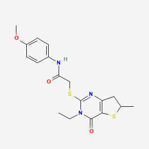 2-((3-ethyl-6-methyl-4-oxo-3,4,6,7-tetrahydrothieno[3,2-d]pyrimidin-2-yl)thio)-N-(4-methoxyphenyl)acetamide