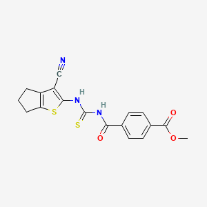 methyl 4-(((3-cyano-5,6-dihydro-4H-cyclopenta[b]thiophen-2-yl)carbamothioyl)carbamoyl)benzoate