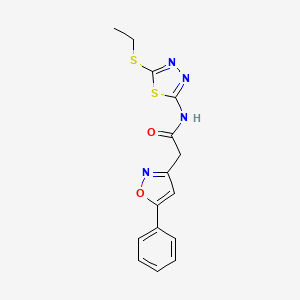 molecular formula C15H14N4O2S2 B2485916 N-(5-(ethylthio)-1,3,4-thiadiazol-2-yl)-2-(5-phenylisoxazol-3-yl)acetamide CAS No. 953246-34-9