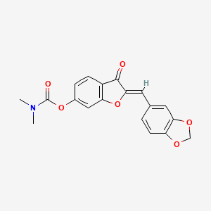 molecular formula C19H15NO6 B2485955 (Z)-2-(benzo[d][1,3]dioxol-5-ylmethylene)-3-oxo-2,3-dihydrobenzofuran-6-yl dimethylcarbamate CAS No. 859659-33-9