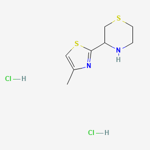 molecular formula C8H14Cl2N2S2 B2485958 3-(4-甲基-1,3-噻唑-2-基)硫代吗啉;二盐酸盐 CAS No. 2248347-49-9