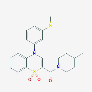 molecular formula C22H24N2O3S2 B2485961 (4-methylpiperidin-1-yl)(4-(3-(methylthio)phenyl)-1,1-dioxido-4H-benzo[b][1,4]thiazin-2-yl)methanone CAS No. 1226438-40-9